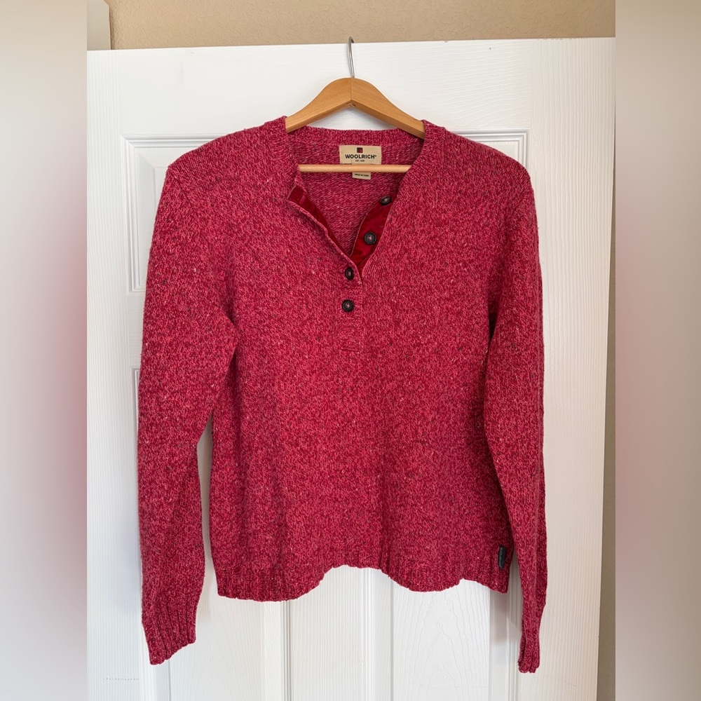 Woolrich Pullover Sweater Size Large Petite Raspberry Heather Ramie Wool U4